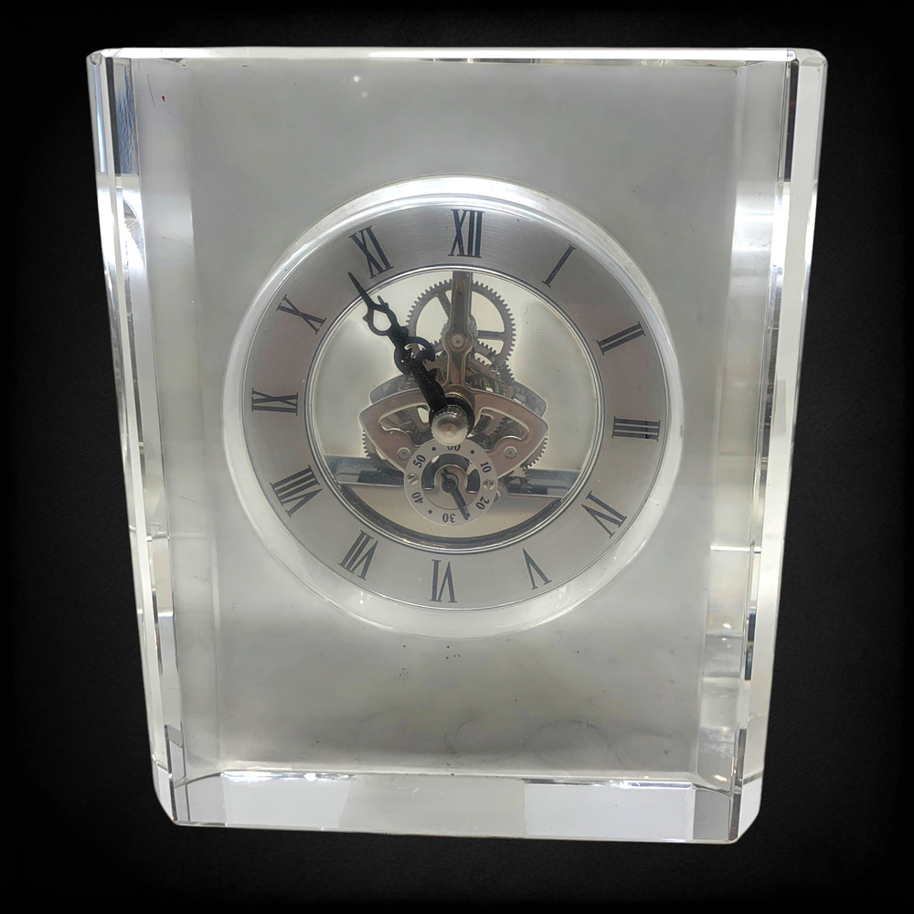 Vintage Y2K Heavy Crystal Style Glass Skeleton Quartz Mantel Shelf Clock Working